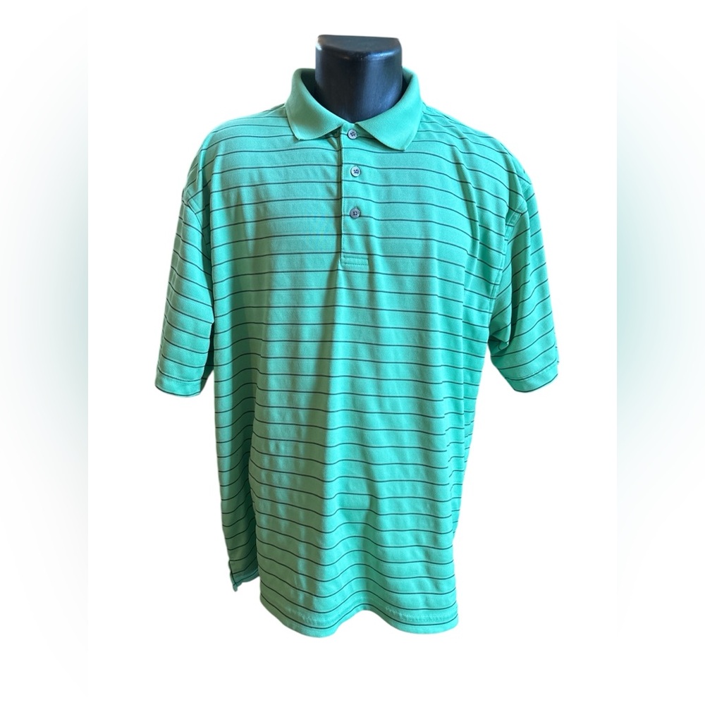 PGA Tour Men's Green Striped Short‎ Sleeve Pullover Polo Golf Shirt Size XL EUC